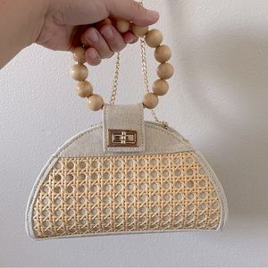 Tommy Bahama wood beaded handle rattan purse